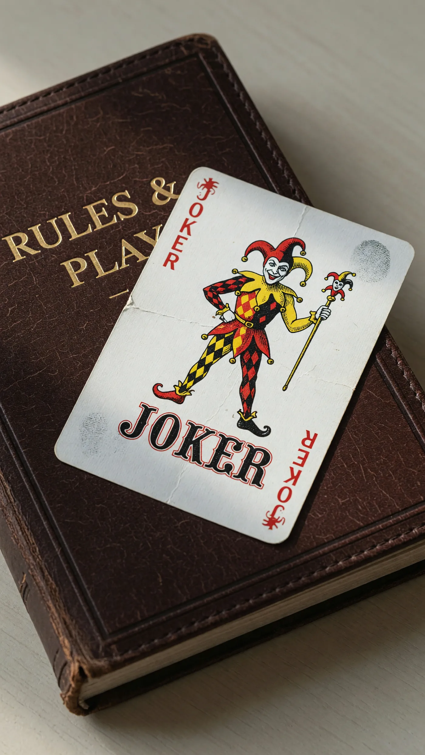 A rummy strategy notebook open on a wooden desk with handwritten meld sequences and probability notes.